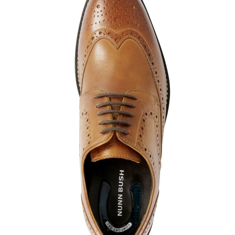 NEW ! Nunn Bush Men's Nelson Wingtip Oxfords dress shoes Cognac  12 M